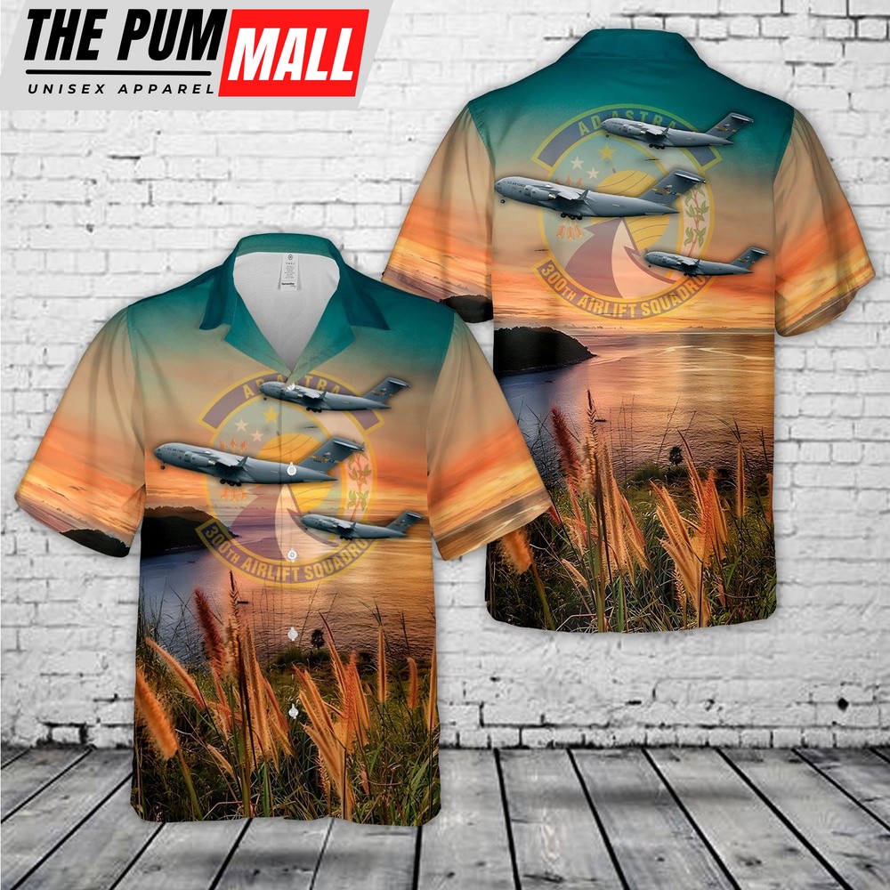 Air Force Hawaiian Shirt, US Air Force 300th Airlift Squadron The Spirit of Berlin, C-17 Globemaster III Hawaiian Shirt, Veteran Hawaiian Shirt