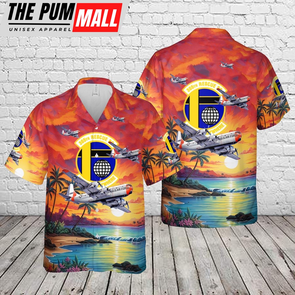 Air Force Hawaiian Shirt, US Air Force 305th Rescue Squadron Boeing C-97G Stratofreighter Hawaiian Shirt, Veteran Hawaiian Shirt