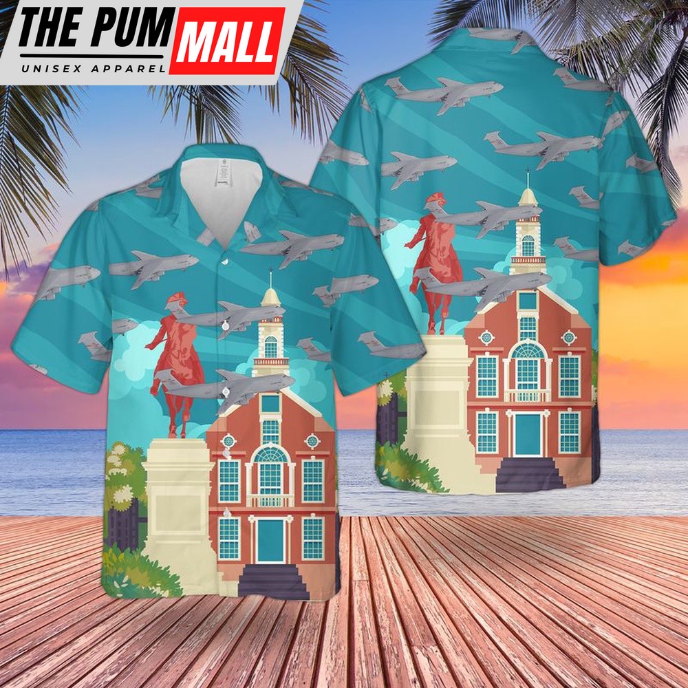 Air Force Hawaiian Shirt, US Air Force 337th Airlift Squadron Lockheed C-5M Super Galaxy Hawaiian Shirt, Veteran Hawaiian Shirt