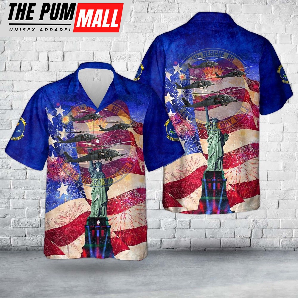 Air Force Hawaiian Shirt, US Air Force 33d Rescue Squadron HH-60 Pave Hawk, 4th Of July Hawaiian Shirt, Veteran Hawaiian Shirt