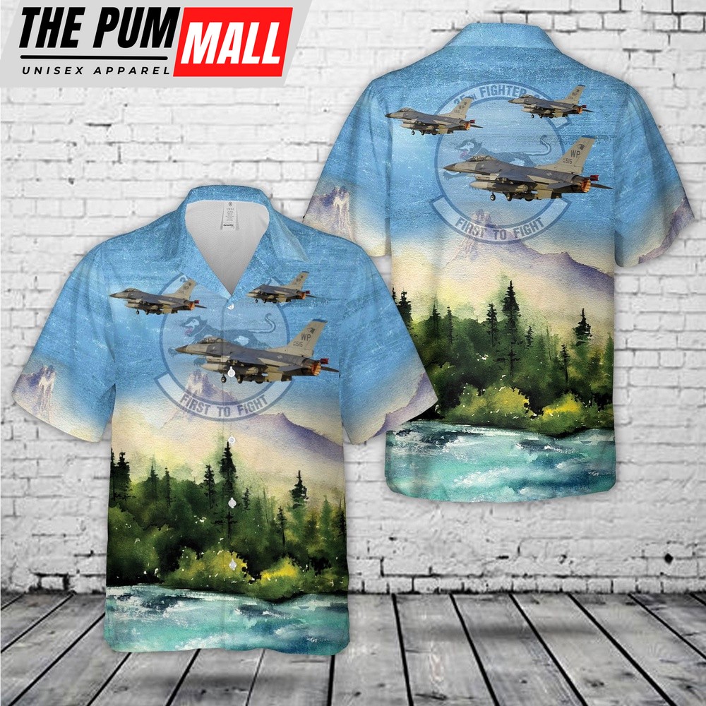 Air Force Hawaiian Shirt, US Air Force 35th Fighter Squadron F-16C Fighting Falcon Hawaiian Shirt, Veteran Hawaiian Shirt