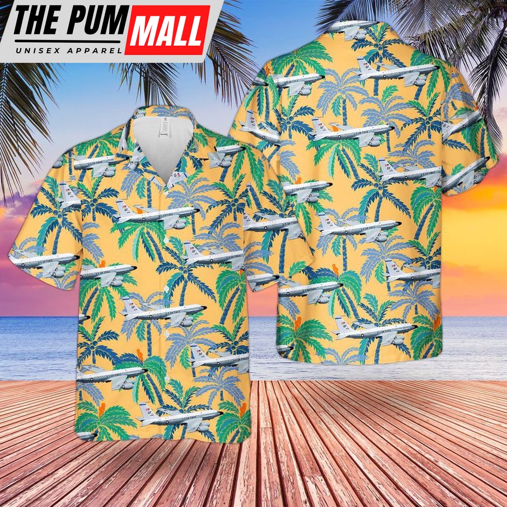 Air Force Hawaiian Shirt, US Air Force 38th Reconnaissance Squadron Boeing RC-135V Rivet Joint Electronic Intelligence Aircraft Hawaiian Shirt