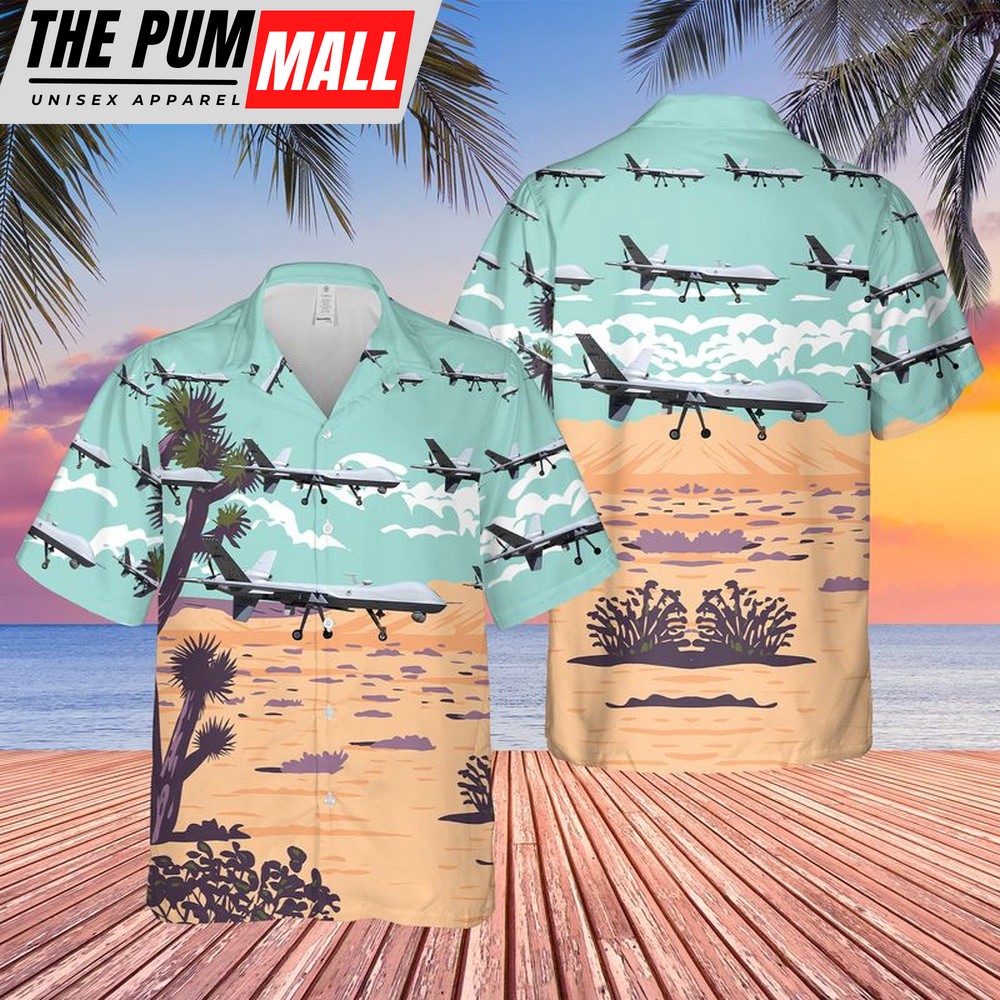 Air Force Hawaiian Shirt, US Air Force 42nd Attack Squadron General Atomics MQ-9 Reaper Hawaiian Shirt, Veteran Hawaiian Shirt
