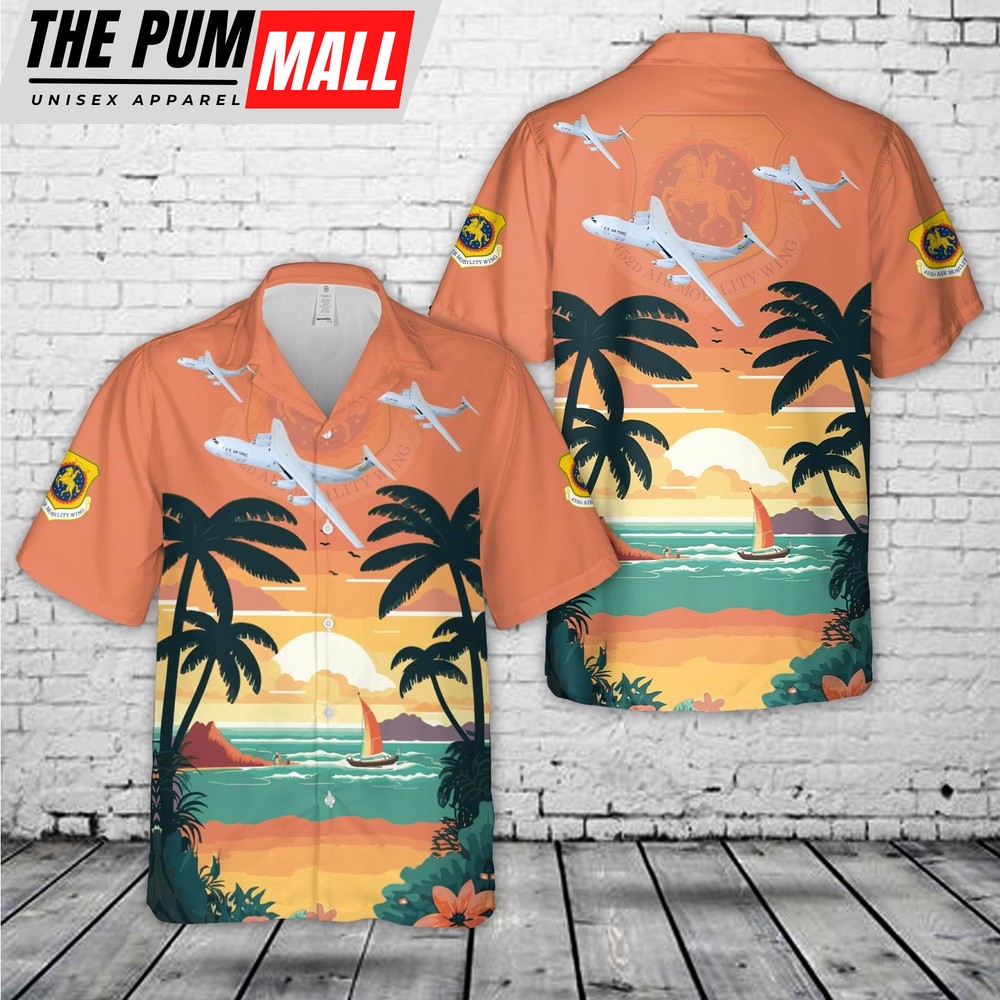 Air Force Hawaiian Shirt, US Air Force 452d Air Mobility Wing Lockheed Martin C-141 Starlifter Hawaiian Shirt, Veteran Hawaiian Shirt