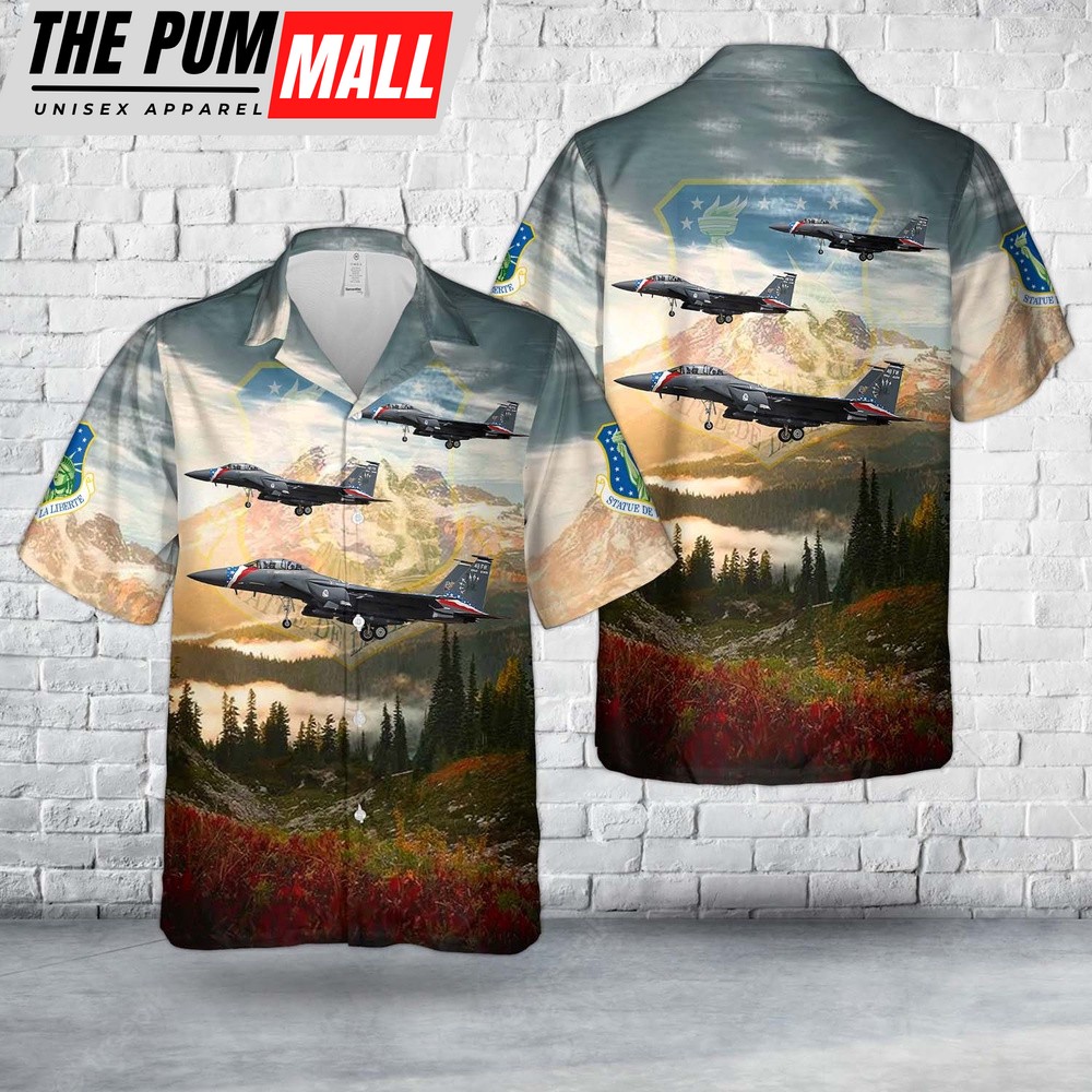 Air Force Hawaiian Shirt, US Air Force 48th Fighter Wing new heritage F-15E Strike Eagle Hawaiian Shirt, Veteran Hawaiian Shirt