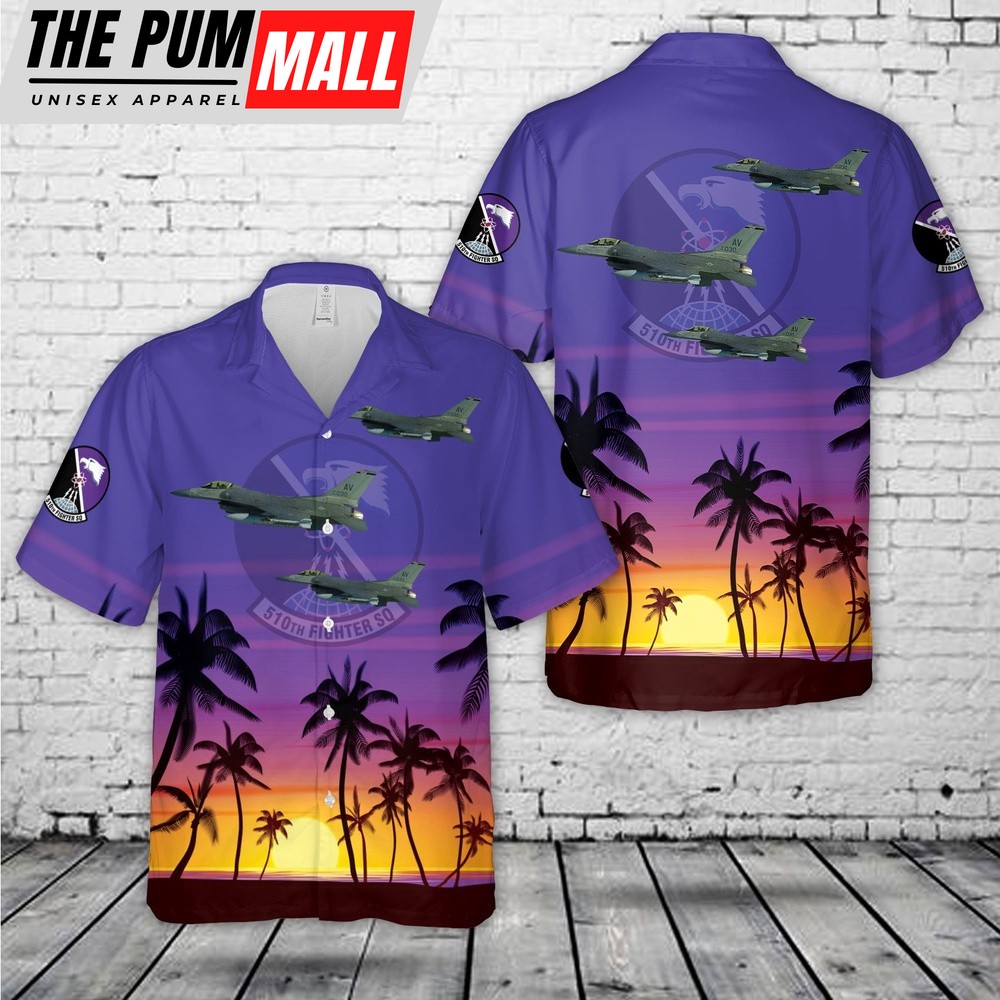 Air Force Hawaiian Shirt, US Air Force 510th Fighter Squadron F-16C Hawaiian Shirt, Veteran Hawaiian Shirt
