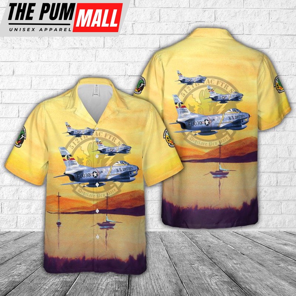 Air Force Hawaiian Shirt, US Air Force 512th Fighter Squadron F-86D Sabre Hawaiian Shirt, Veteran Hawaiian Shirt