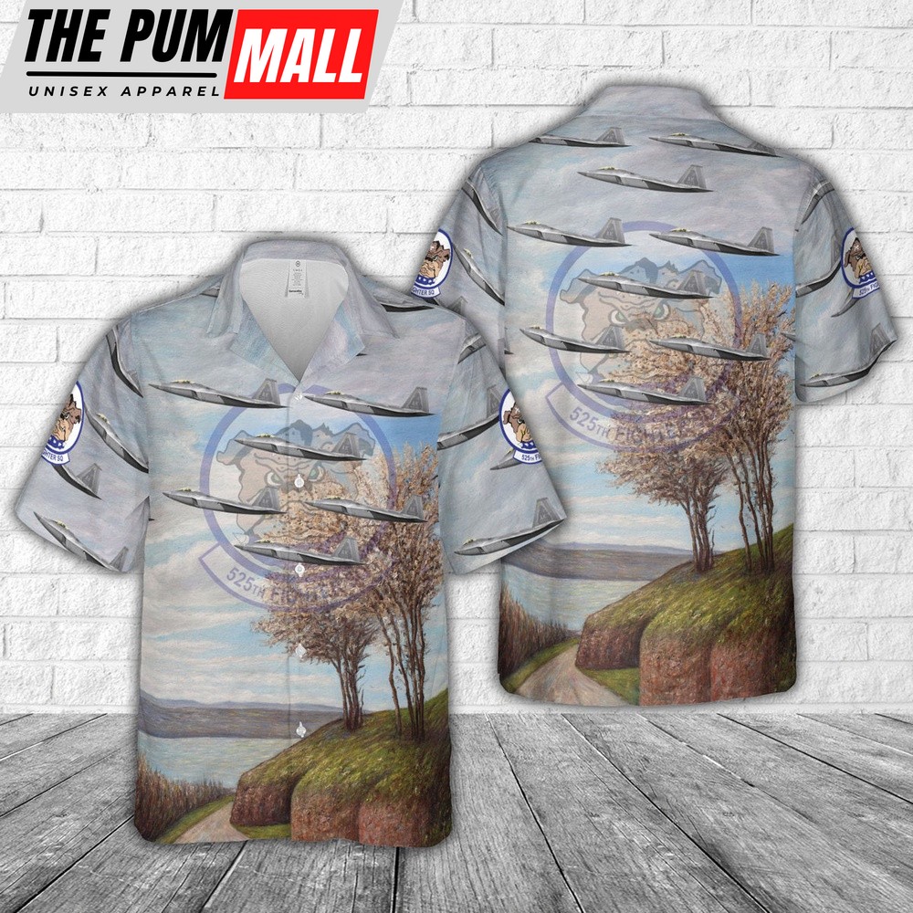 Air Force Hawaiian Shirt, US Air Force 525th Fighter Squadron F-22 Raptor 10-4195 Hawaiian Shirt, Veteran Hawaiian Shirt