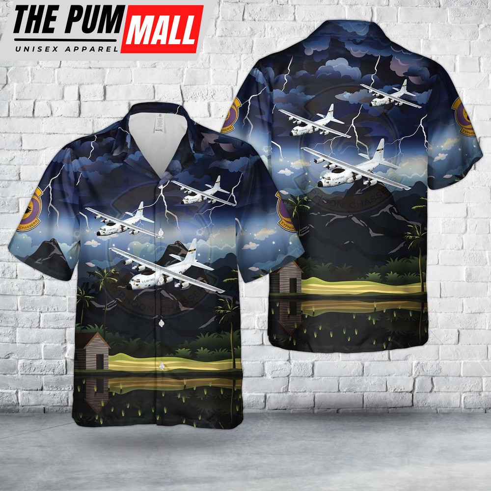 Air Force Hawaiian Shirt, US Air Force 54th Weather Reconnaissance Squadron Lockheed WC-130H-LM Hercules (sn 64-14861) Hawaiian Shirt