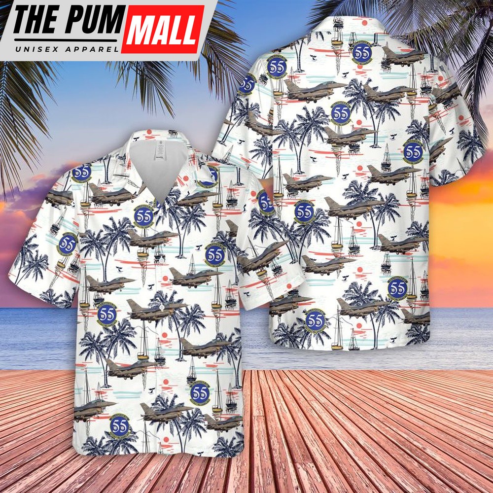Air Force Hawaiian Shirt, US Air Force 55th Fighter Squadron F-16C Fighting Falcon Hawaiian Shirt, Veteran Hawaiian Shirt