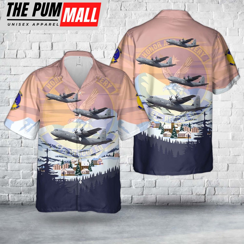 Air Force Hawaiian Shirt, US Air Force 57th Rescue Squadron (57 RQS) Lockheed HC-130 Hercules Hawaiian Shirt, Veteran Hawaiian Shirt