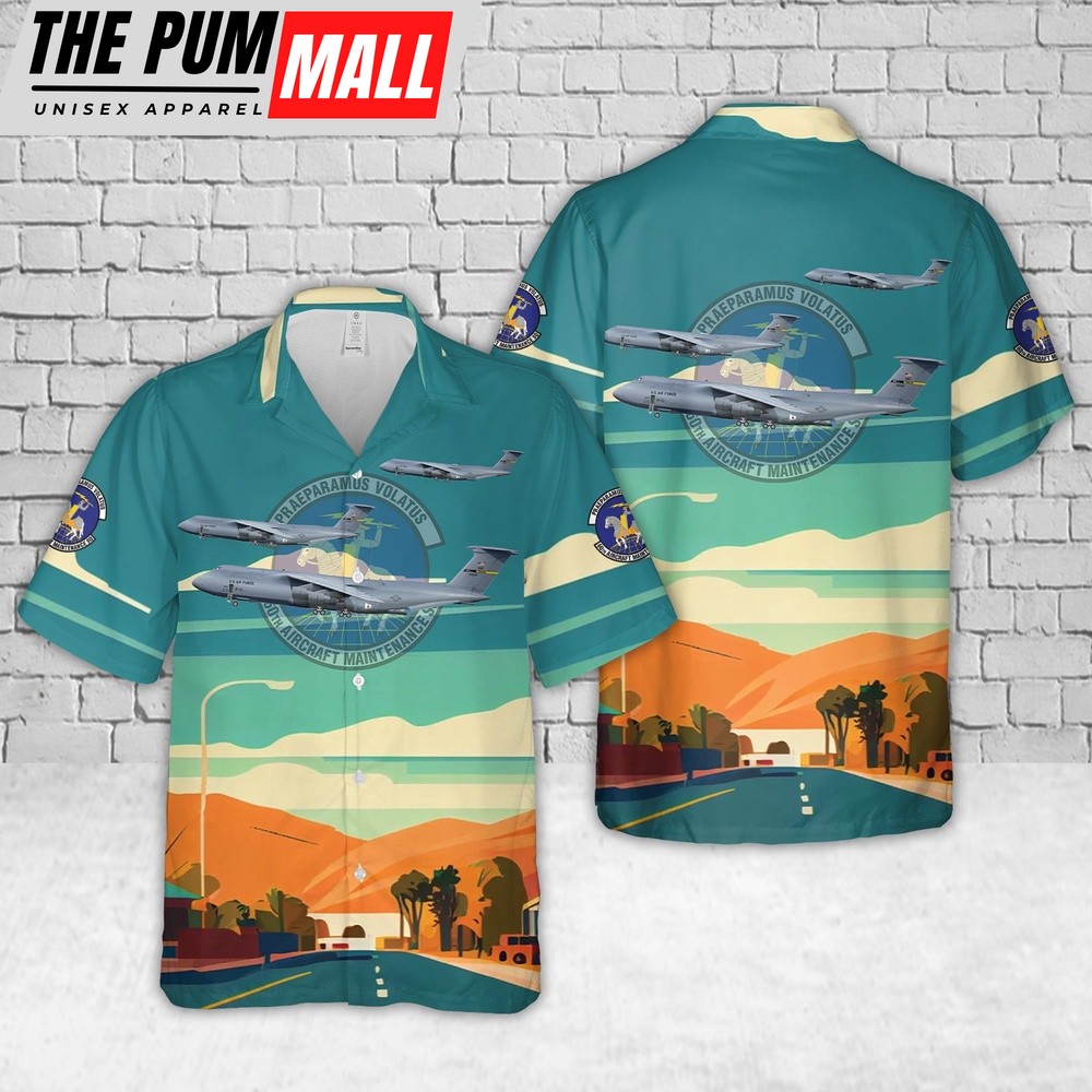 Air Force Hawaiian Shirt, US Air Force 60th Aircraft Maintenance Squadron (60 AMXS) C-5M Super Galaxy Hawaiian Shirt, Veteran Hawaiian Shirt