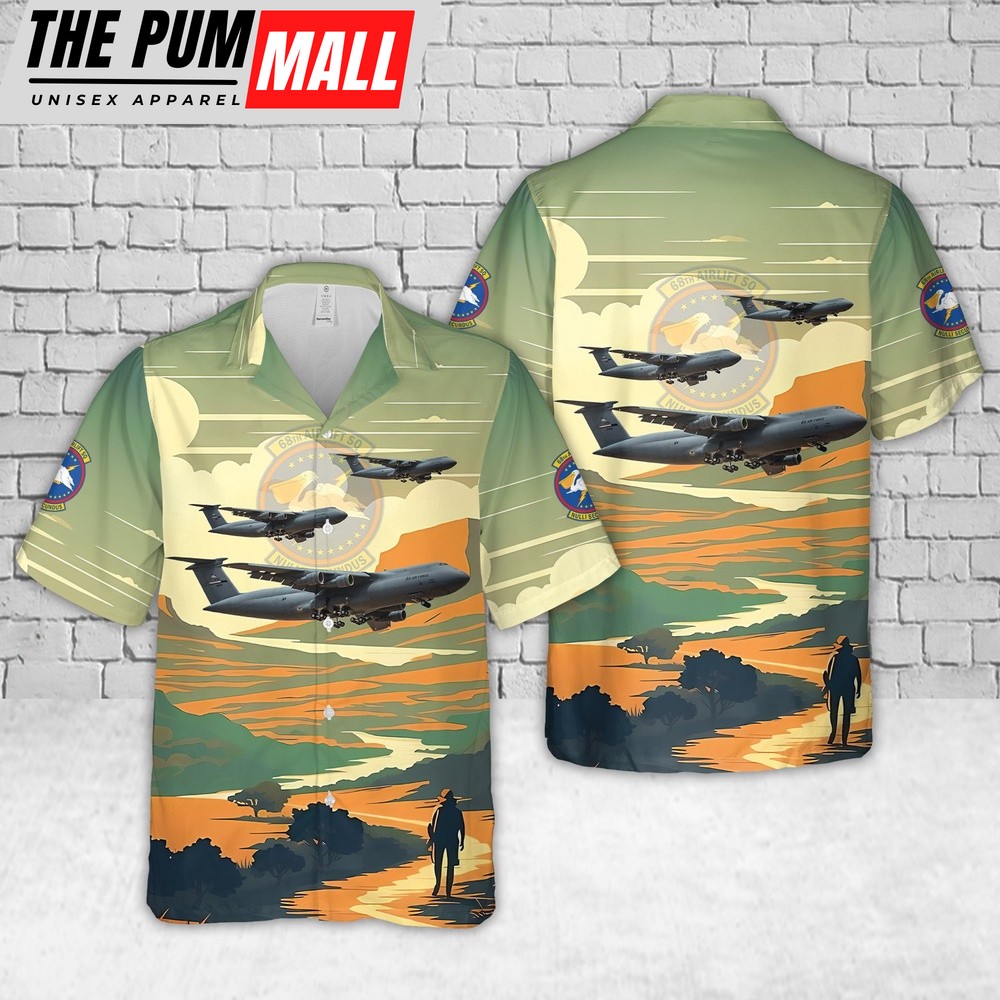 Air Force Hawaiian Shirt, US Air Force 68th Airlift Squadron Lockheed C-5 Galaxy Hawaiian Shirt, Veteran Hawaiian Shirt