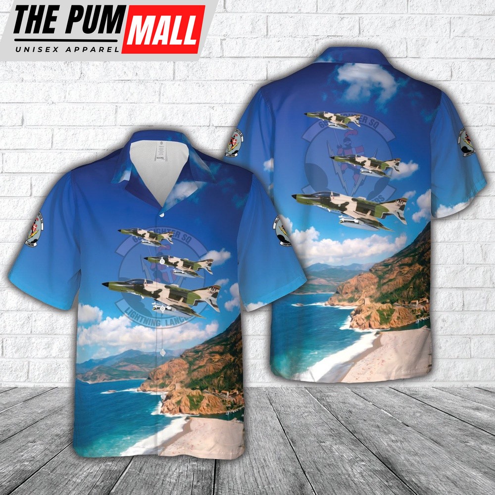 Air Force Hawaiian Shirt, US Air Force 68th Fighter Squadron Lightning Lancers F-4E Hawaiian Shirt, Veteran Hawaiian Shirt