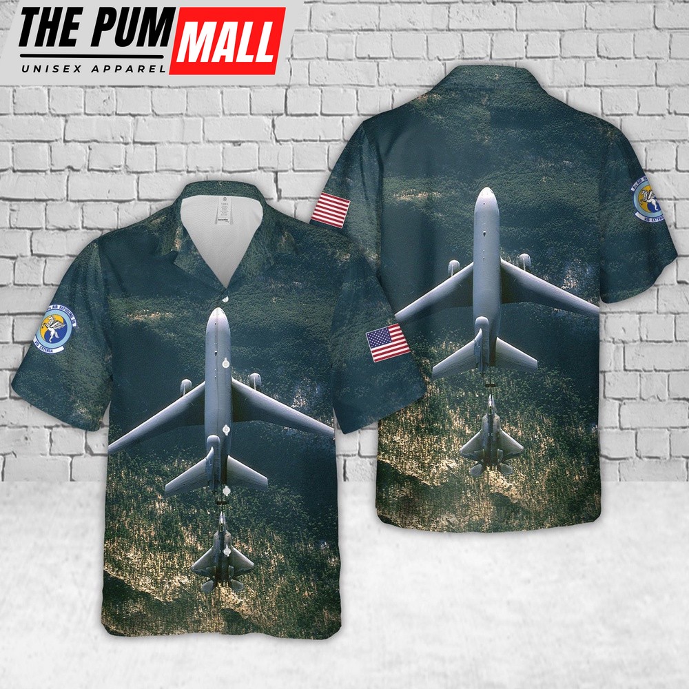 Air Force Hawaiian Shirt, US Air Force 6th Air Refueling Squadron KC-10 Extender efuels an F-22 Raptor over Northern California Hawaiian Shirt