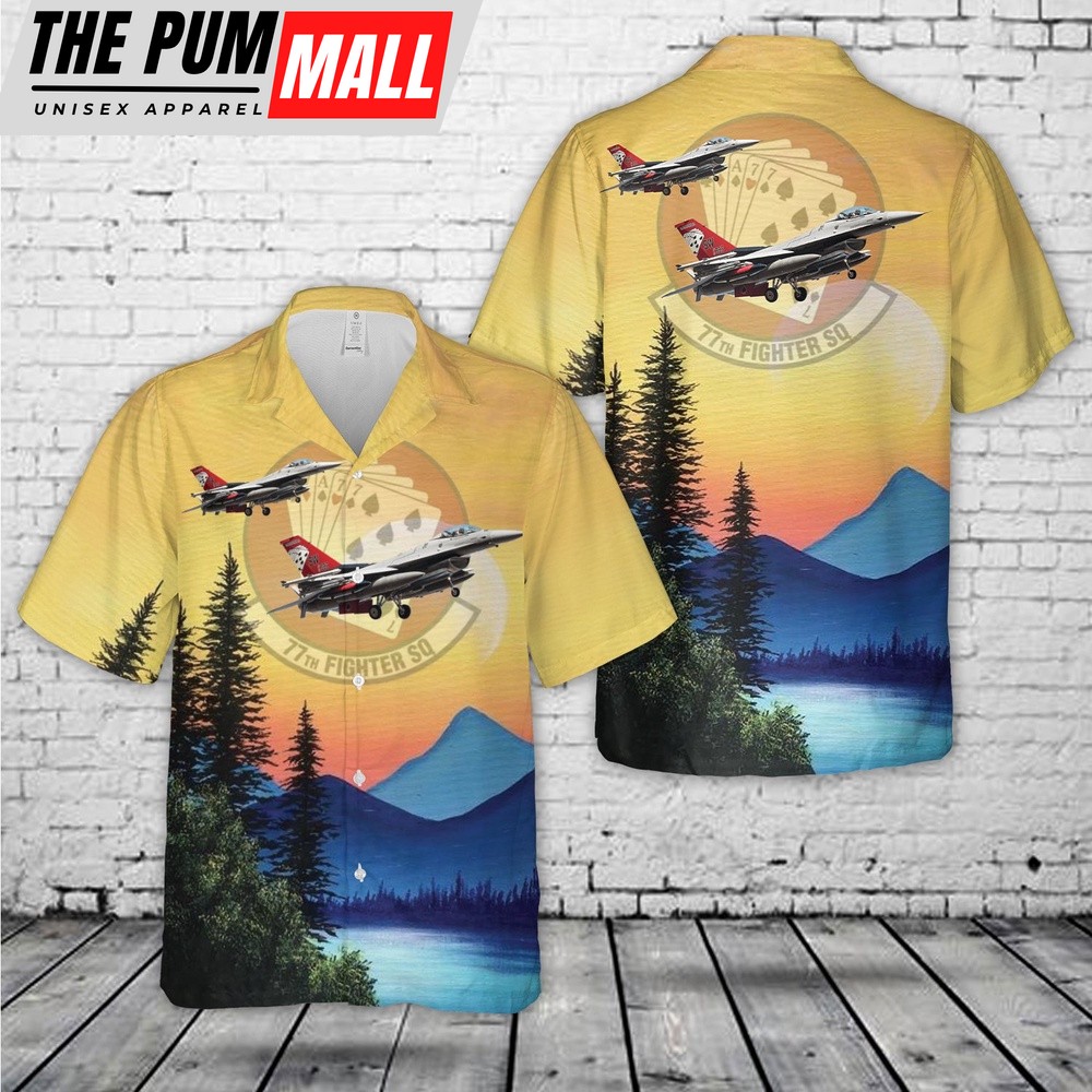 Air Force Hawaiian Shirt, US Air Force 77 Fighter Squadron F-16CM Hawaiian Shirt, Veteran Hawaiian Shirt