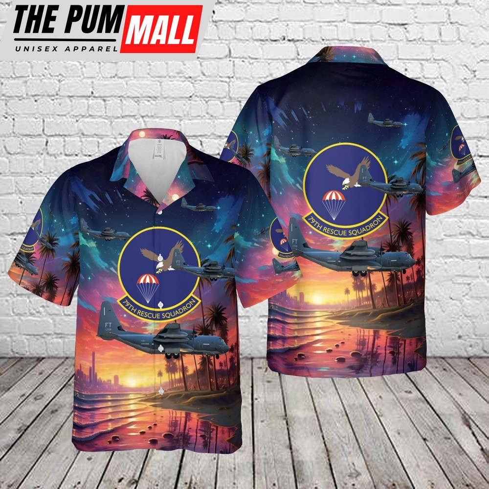 Air Force Hawaiian Shirt, US Air Force 79th Rescue Squadron Lockheed Martin HC-130J Combat King II, 09-5709 FT Hawaiian Shirt, Veteran Hawaiian Shirt