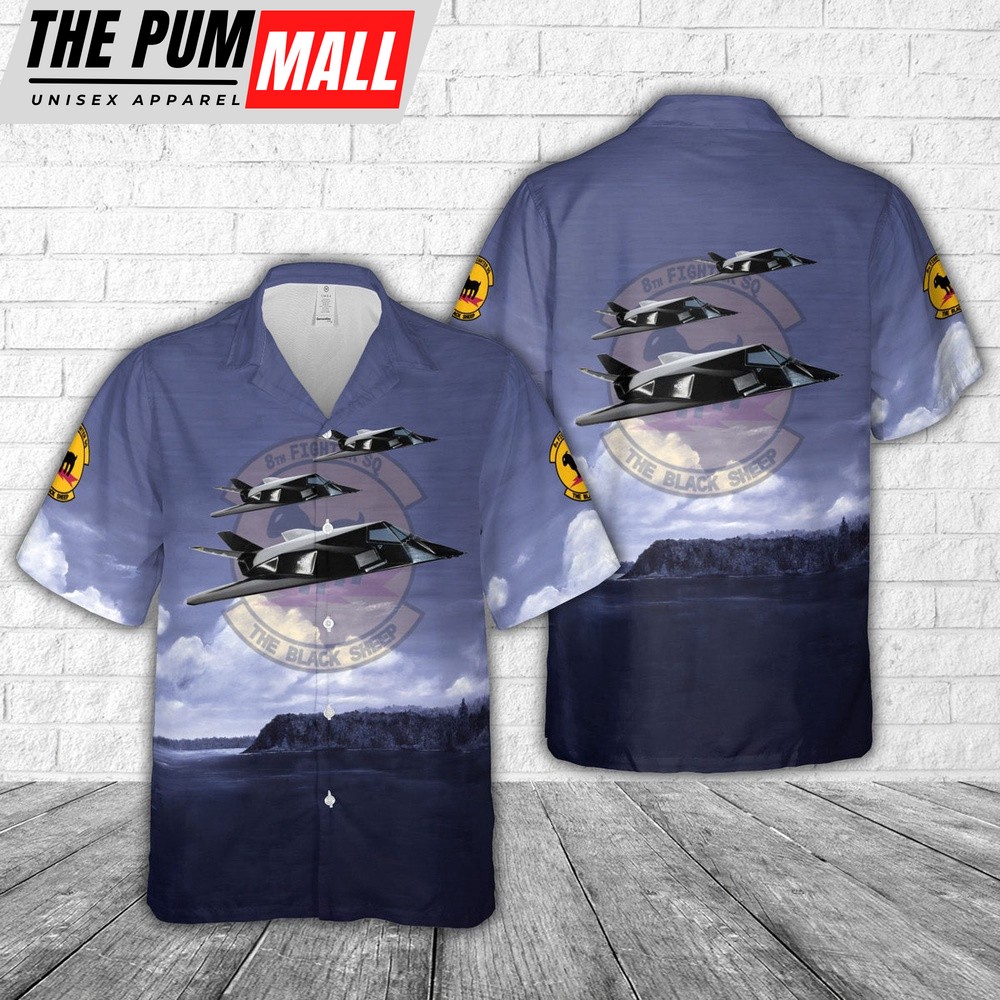 Air Force Hawaiian Shirt, US Air Force 8th Fighter Squadron F-117 Nighthawk Hawaiian Shirt, Veteran Hawaiian Shirt