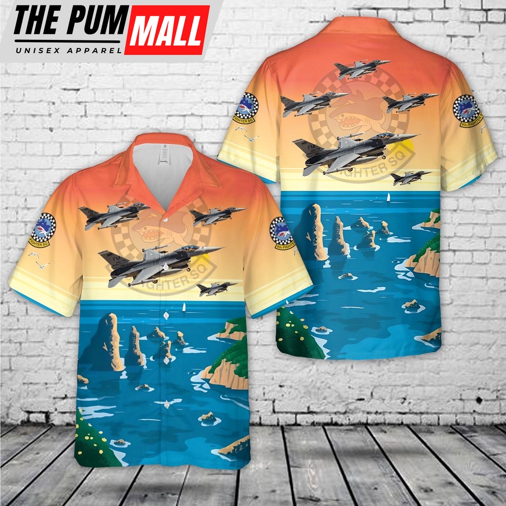 Air Force Hawaiian Shirt, US Air Force 93rd Fighter Squadron F-16C Fighting Falcon Hawaiian Shirt, Veteran Hawaiian Shirt