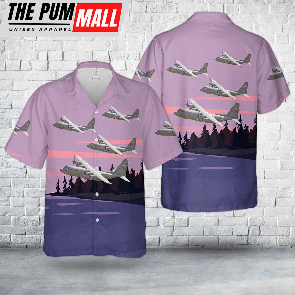 Air Force Hawaiian Shirt, US Air Force 96th Airlift Squadron Minnesota Flying Vikings Lockheed C-130 Hercules Hawaiian Shirt, Veteran Hawaiian Shirt