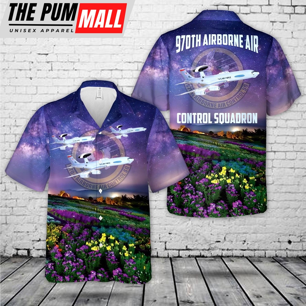 Air Force Hawaiian Shirt, US Air Force 970th Airborne Air Control Squadron E-3 Sentry Hawaiian Shirt, Veteran Hawaiian Shirt