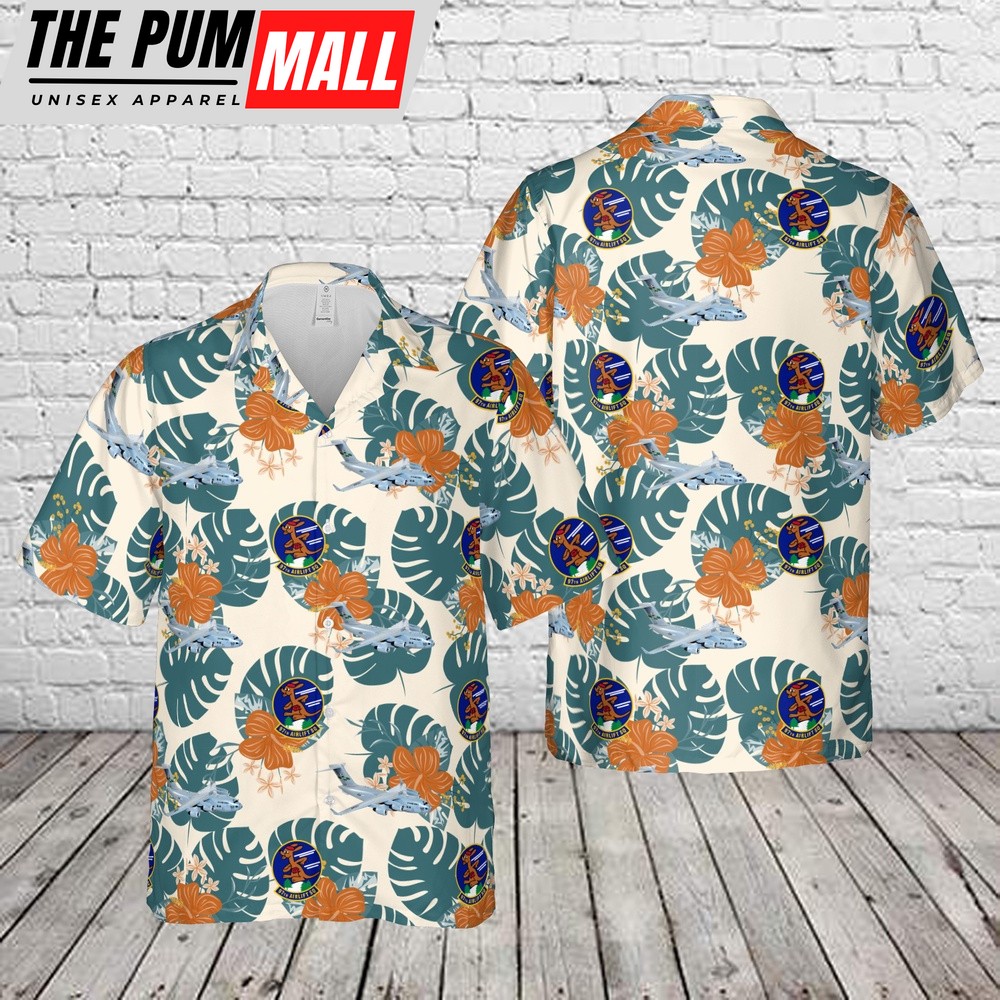 Air Force Hawaiian Shirt, US Air Force 97th Airlift Squadron Fightin’ Roos McDonnell Douglas C-17 Globemaster III Hawaiian Shirt, Veteran Hawaiian Shirt
