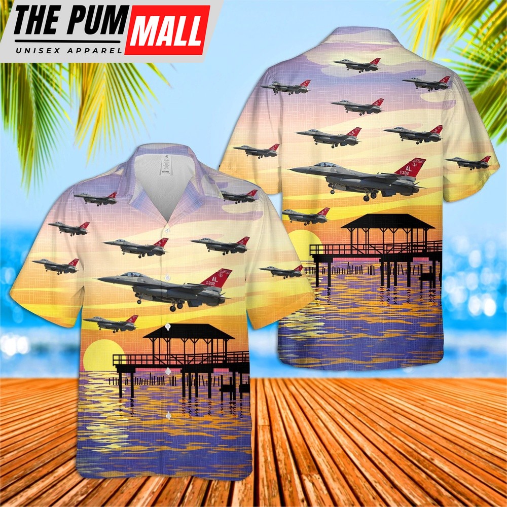 Air Force Hawaiian Shirt, US Air Force Alabama Air National Guard F-16C Fighting Falcon Hawaiian Shirt, Veteran Hawaiian Shirt