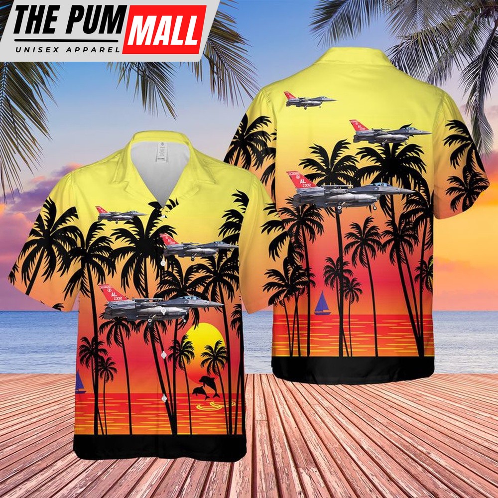 Air Force Hawaiian Shirt, US Air Force Alabama Air National Guard,100th Fighter Squadron General Dynamics F-16C+ Fighting Falcon Hawaiian Shirt