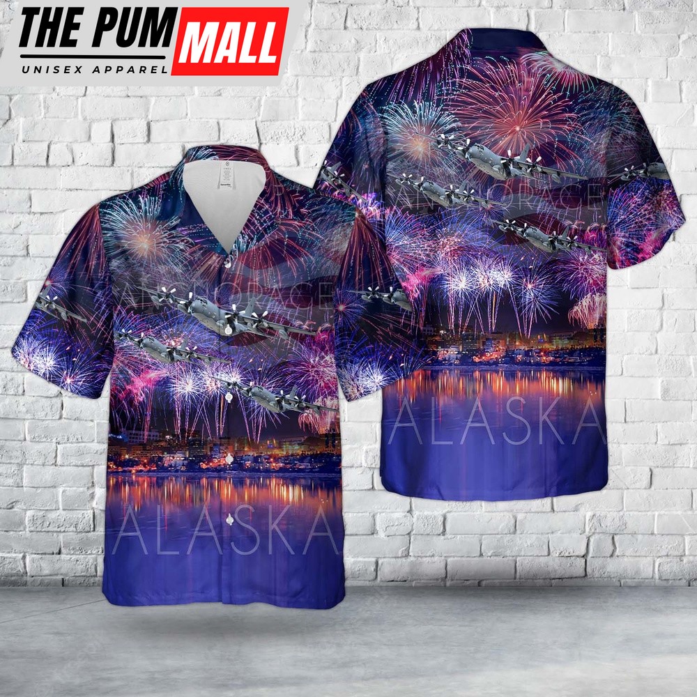 Air Force Hawaiian Shirt, US Air Force Alaska Air National Guard 211th Rescue Squadron (211th RQS) HC-130N Hercules, 4th Of July Hawaiian Shirt