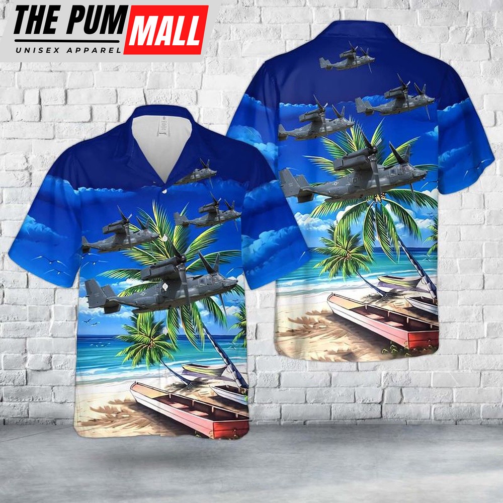 Air Force Hawaiian Shirt, US Air Force Bell Boeing V-22 Osprey Hawaiian Shirt, Veteran Hawaiian Shirt