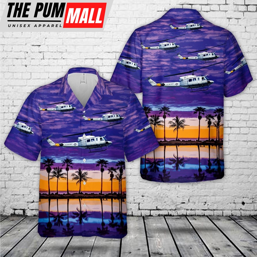 Air Force Hawaiian Shirt, US Air Force Bell UH-1N Iroquois (212) Hawaiian Shirt, Veteran Hawaiian Shirt