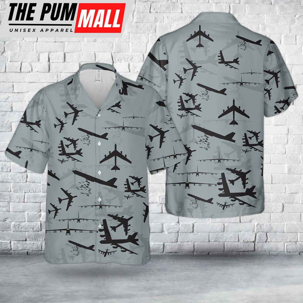 Air Force Hawaiian Shirt, US Air Force Boeing B-52 Stratofortress Aircraft Silhouettes Hawaiian Shirt, Veteran Hawaiian Shirt