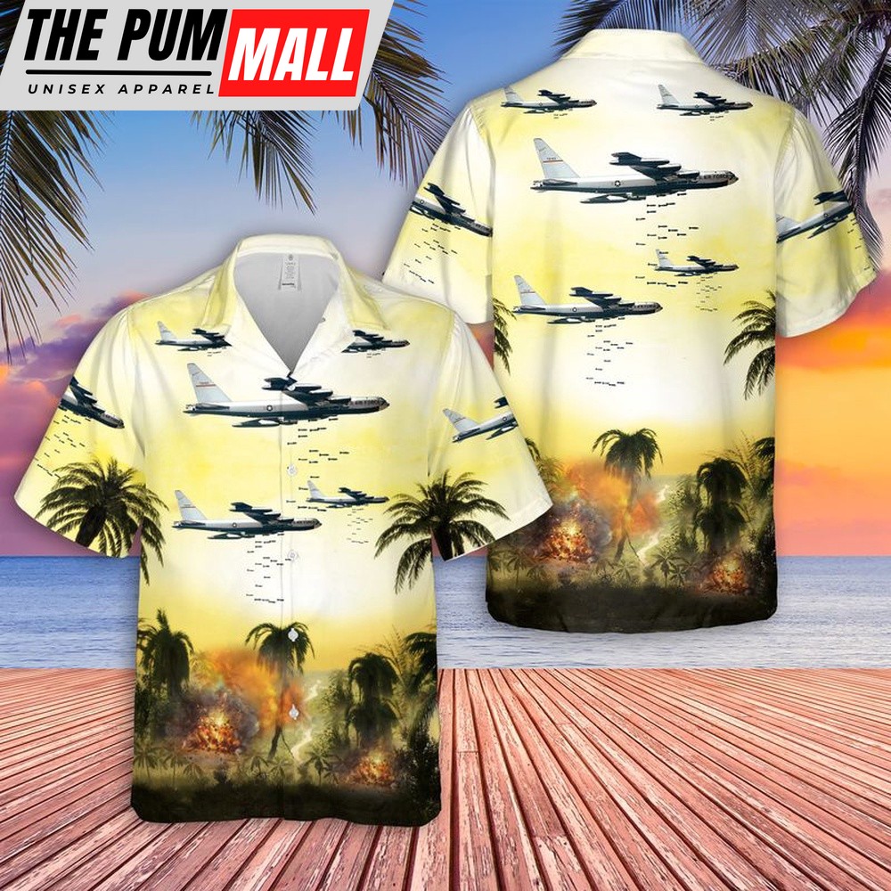 Air Force Hawaiian Shirt, US Air Force Boeing B-52F Dropping Bombs On Vietnam Hawaiian Shirt, Veteran Hawaiian Shirt