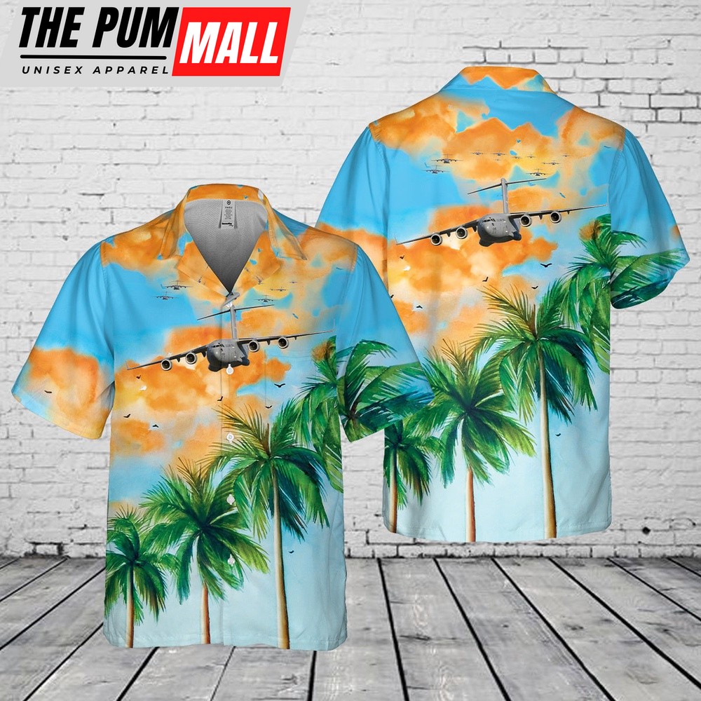 Air Force Hawaiian Shirt, US Air Force Boeing C-17 Globemaster III Pocket Hawaiian Shirt, Veteran Hawaiian Shirt