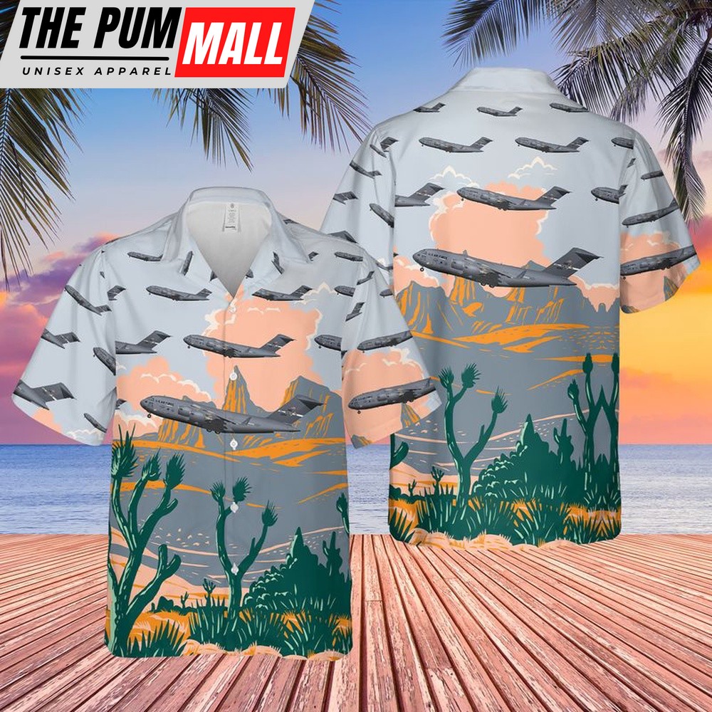 Air Force Hawaiian Shirt, US Air Force Boeing C-17A Globemaster Travis Spirit of Solano Hawaiian Shirt, Veteran Hawaiian Shirt
