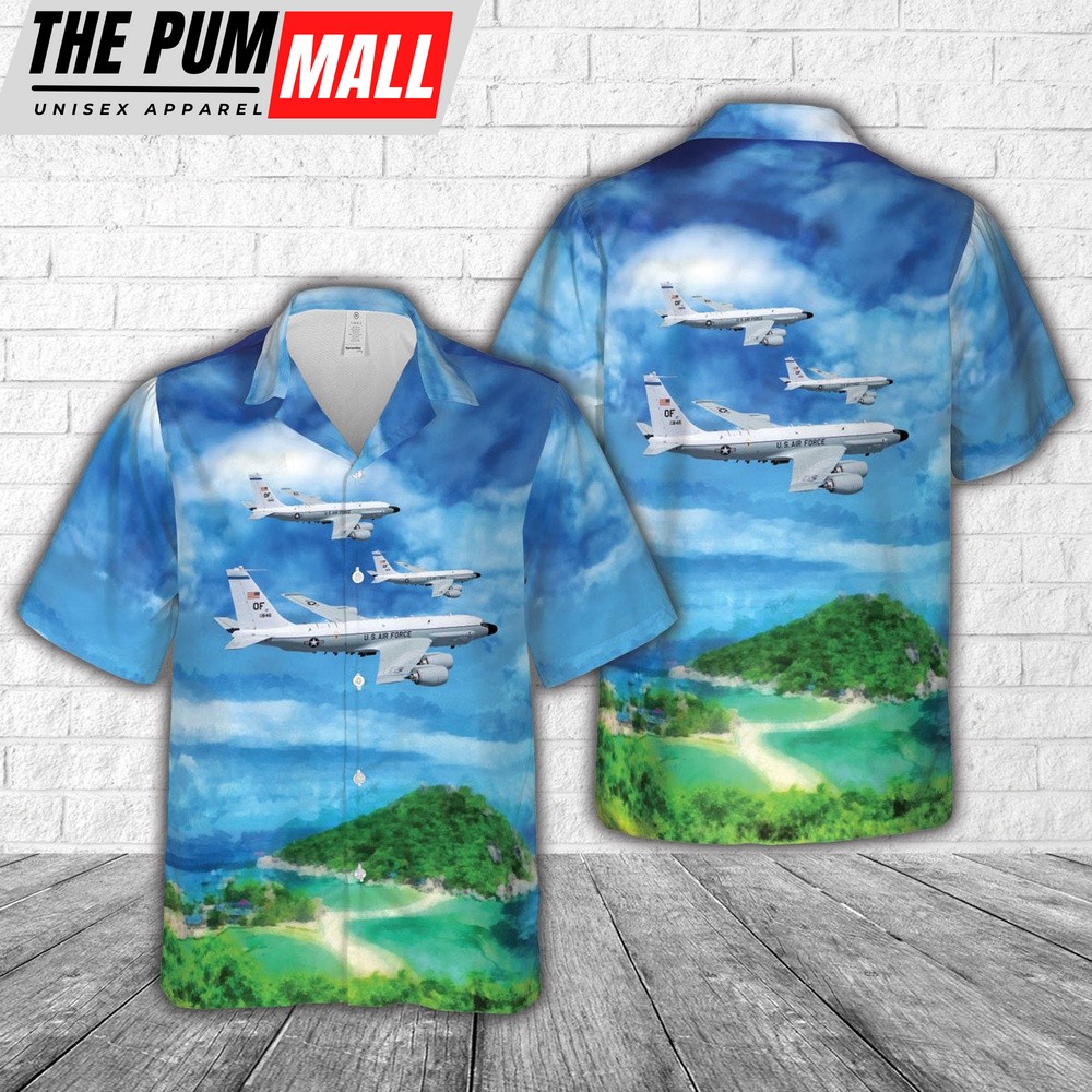 Air Force Hawaiian Shirt, US Air Force Boeing RC-135V Rivet Joint 64-14846 Electronic Intelligence Aircraft Hawaiian Shirt, Veteran Hawaiian Shirt
