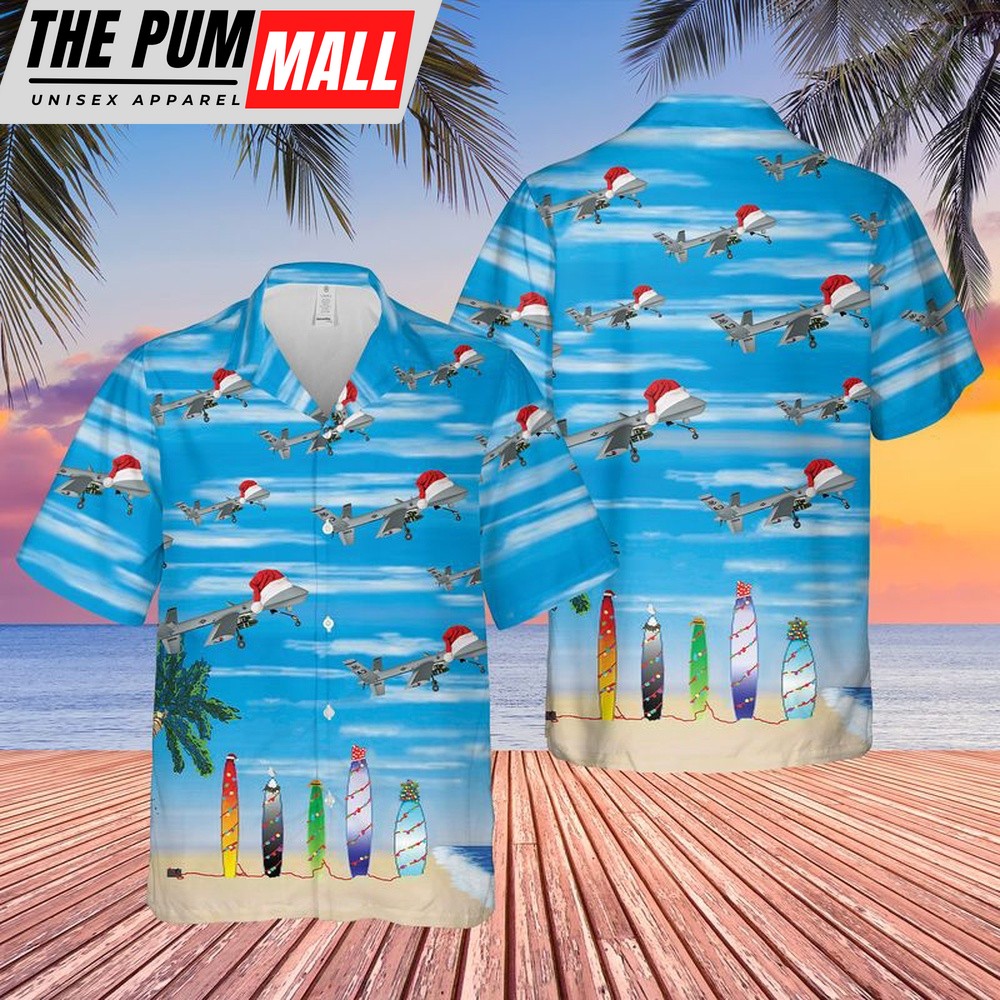 Air Force Hawaiian Shirt, US Air Force California Air National Guard 163d Attack Wing MQ-9 Reaper Christmas Hawaiian Shirt, Veteran Hawaiian Shirt