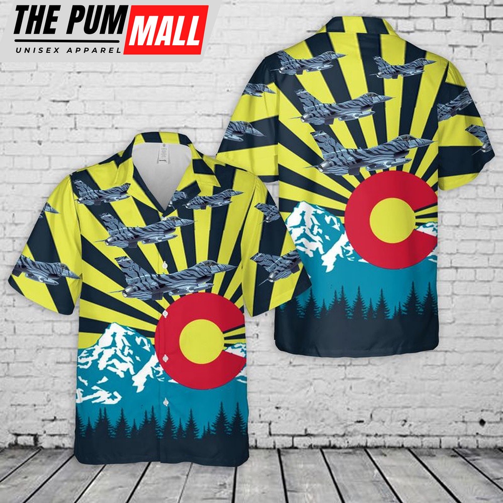 Air Force Hawaiian Shirt, US Air Force Colorado Air National Guard 140th Wing F-16 Falcon Tiger Hawaiian Shirt, Veteran Hawaiian Shirt