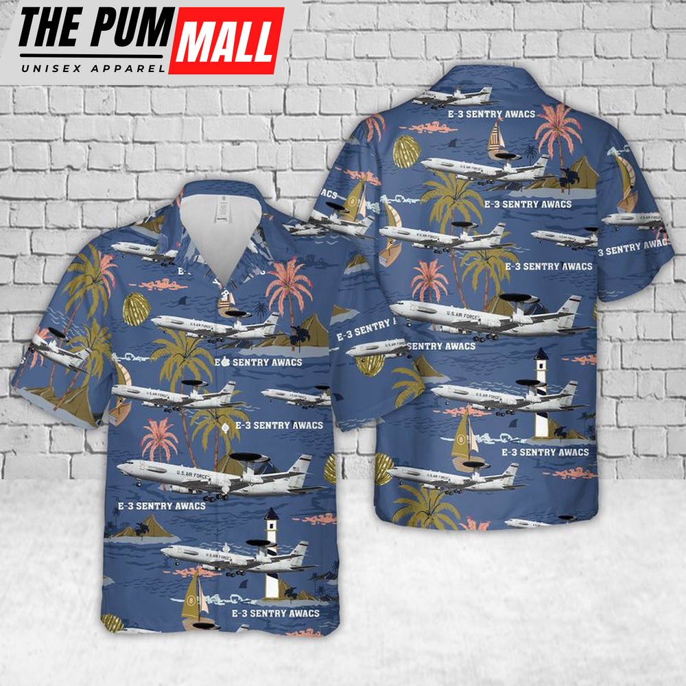 Air Force Hawaiian Shirt, US Air Force E-3 Sentry AWACS Hawaiian Shirt, Veteran Hawaiian Shirt
