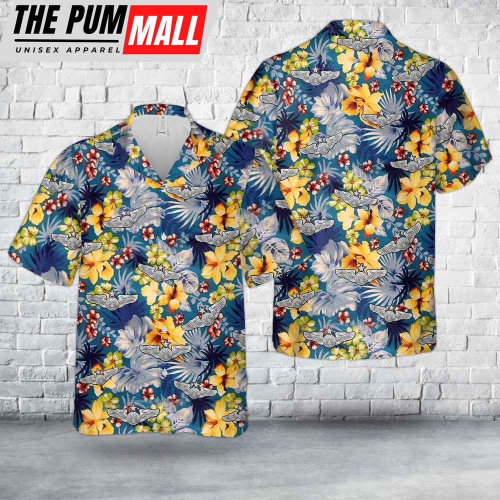 Air Force Hawaiian Shirt, US Air Force Enlisted Aircrew Senior Wings Hawaiian Shirt, Veteran Hawaiian Shirt