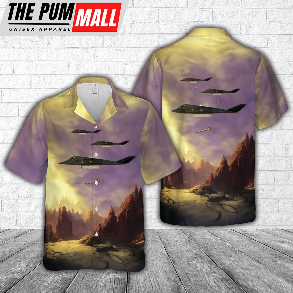 Air Force Hawaiian Shirt, US Air Force F-117 Nighthawk drops a GBU-27 Hawaiian Shirt, Veteran Hawaiian Shirt