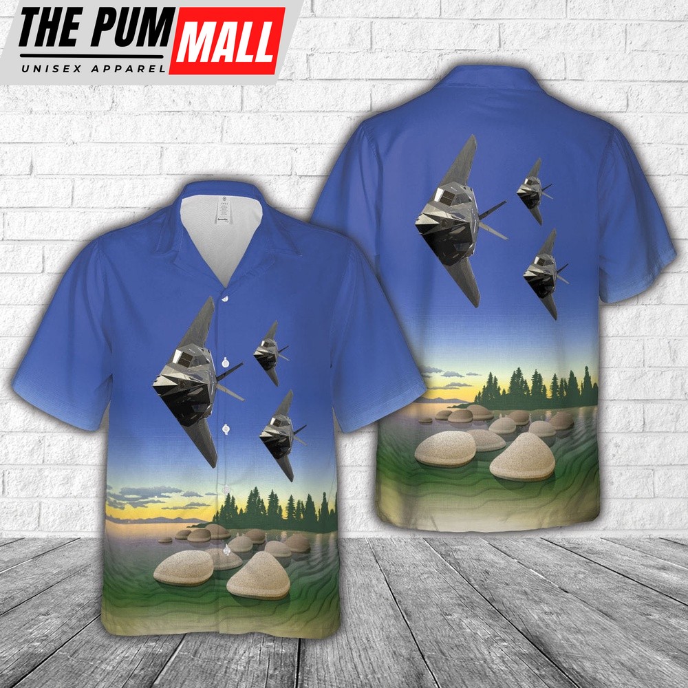 Air Force Hawaiian Shirt, US Air Force F-117A Nighthawk Stealth Fighter aircraft flies over Nevada Hawaiian Shirt, Veteran Hawaiian Shirt