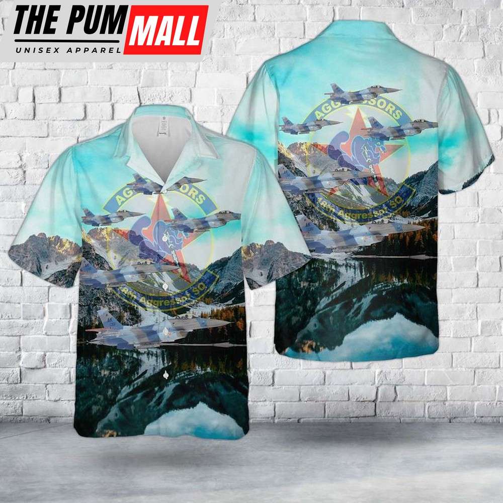 Air Force Hawaiian Shirt, US Air Force F-16 Fighting Falcon Of 18th Aggressor Squadron Blue Foxes Hawaiian Shirt, Veteran Hawaiian Shirt