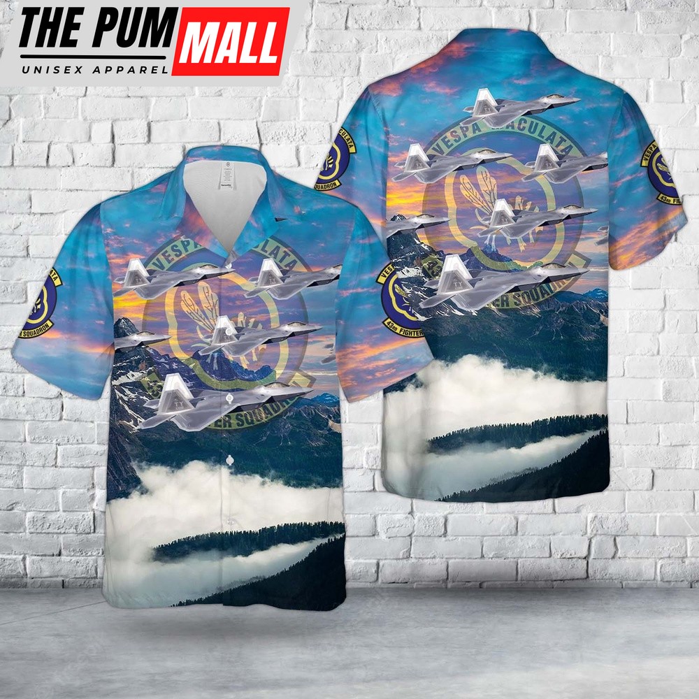 Air Force Hawaiian Shirt, US Air Force F-22A Raptor #01-4018 Of 43rd Fighter Squadron Hawaiian Shirt, Veteran Hawaiian Shirt