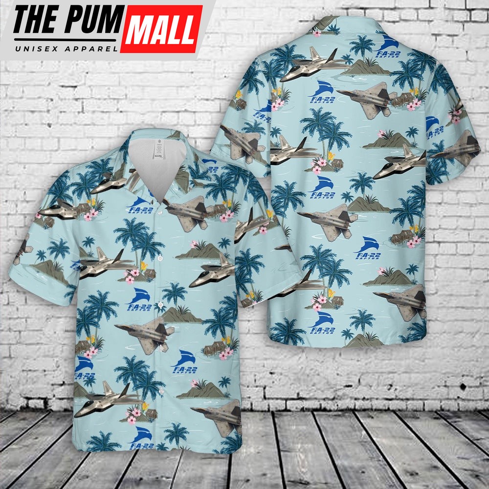 Air Force Hawaiian Shirt, US Air Force FA-22 Raptor Military Fighter Jet Hawaiian Shirt, Veteran Hawaiian Shirt