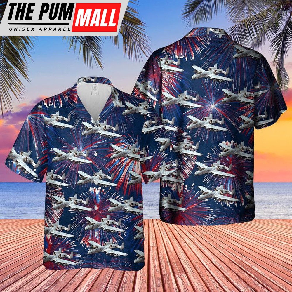 Air Force Hawaiian Shirt, US Air Force Fairchild Republic A-10 Thunderbolt II 4th of July Hawaiian Shirt, Veteran Hawaiian Shirt