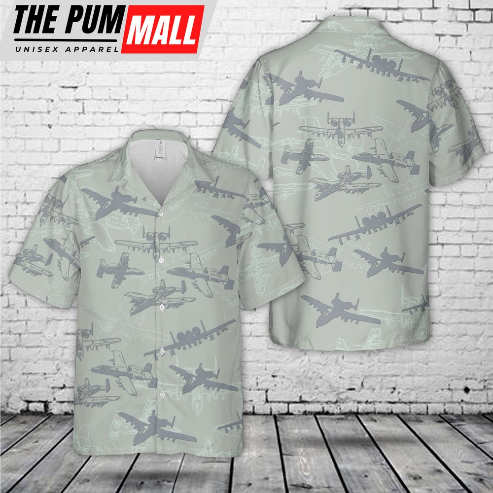 Air Force Hawaiian Shirt, US Air Force Fairchild Republic A-10 Warthog Thunderbolt II Silhouette Hawaiian Shirt, Veteran Hawaiian Shirt