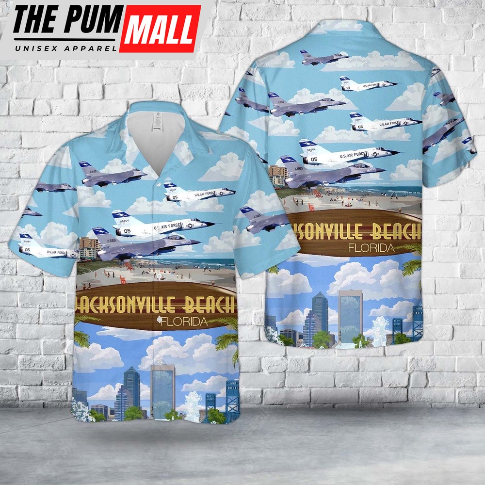 Air Force Hawaiian Shirt, US Air Force Florida Air National Guard 159th Fighter Squadron, 125th Fighter Wing, F-106 and F-16 Hawaiian Shirt