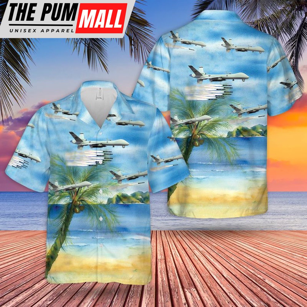 Air Force Hawaiian Shirt, US Air Force General Atomics MQ-9 Reaper Hawaiian Shirt, Veteran Hawaiian Shirt