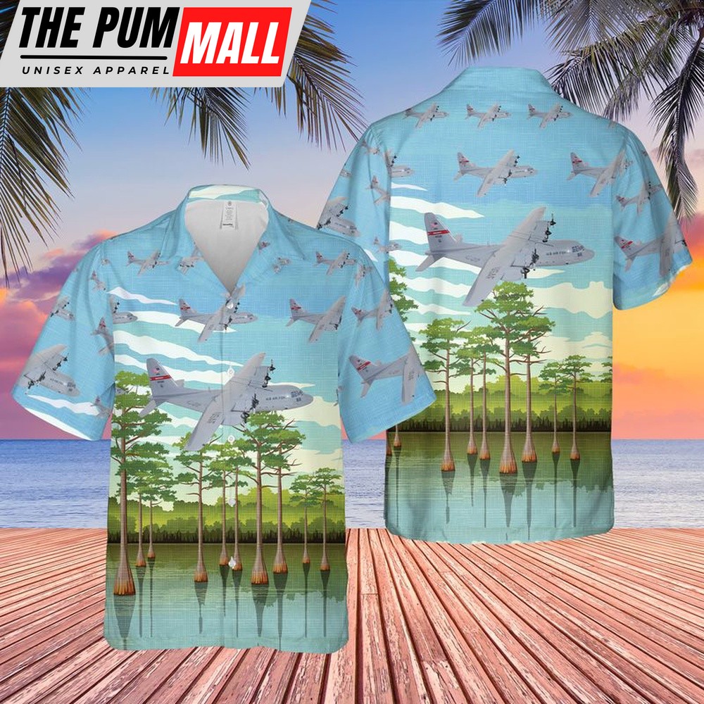 Air Force Hawaiian Shirt, US Air Force Georgia Air National Guard 158th Airlift Squadron C-130H3 Hercules Hawaiian Shirt